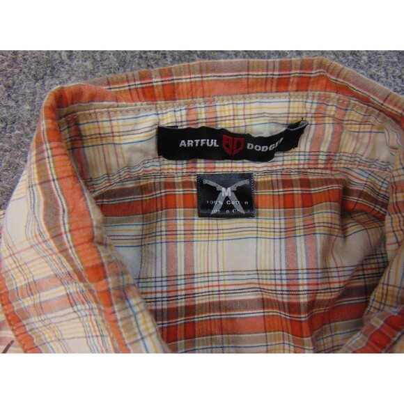 Artful‎ Dodger Shirt Mens Med Orange White Plaid Western Pearl Snaps - Picture 5 of 10